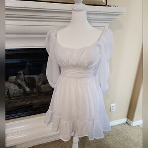 Ruffle Dress in White Sparkly Chiffon Lucy in the Sky- Small-NWOT
